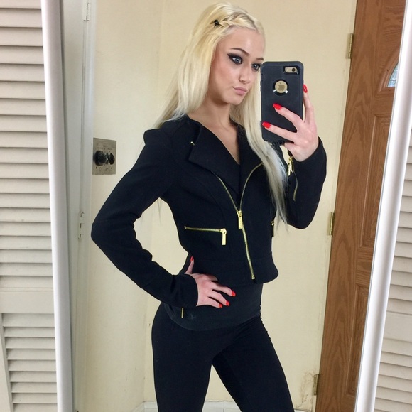 MICHAEL Michael Kors Jackets & Blazers - MICHAEL KORS BLACK & GOLD ZIPPER MULTI WAY JACKET